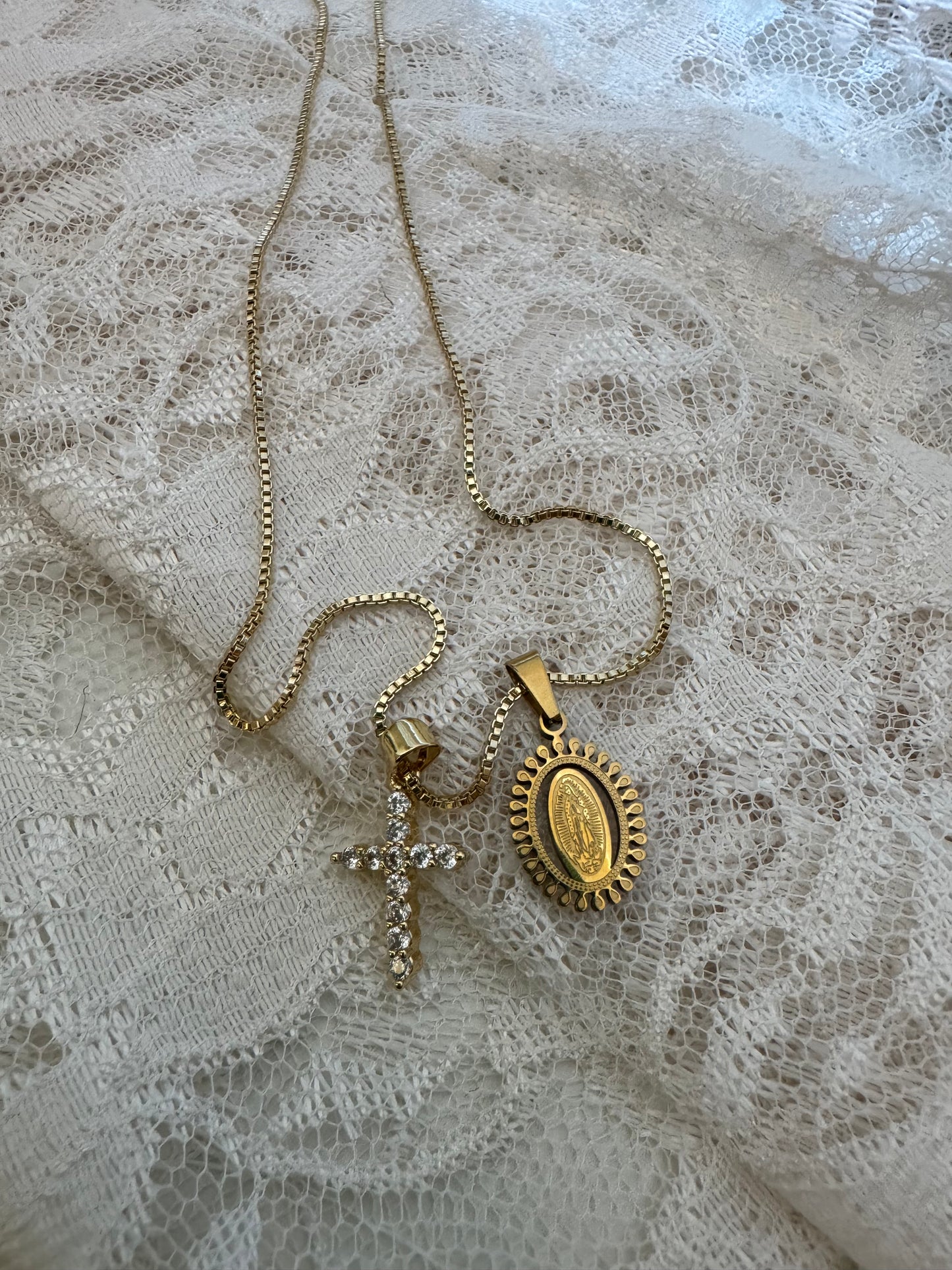 Cross and Guadalupe necklace