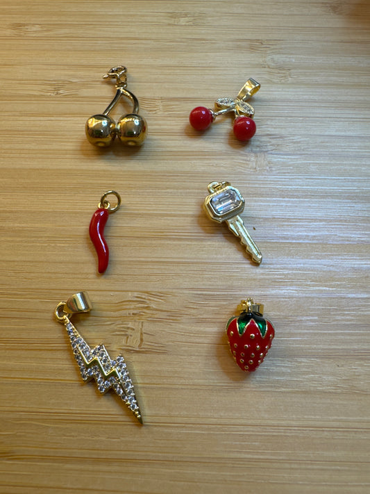 Charm bar - cherries and red charms