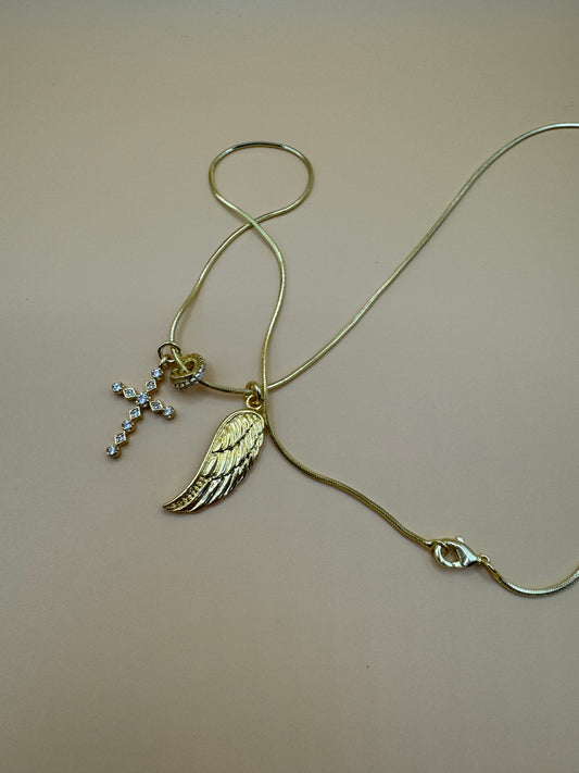 Cross and feather necklace