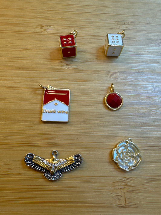 Charm bar- red dice , eagle, rose