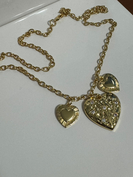 3 of heart charm necklace