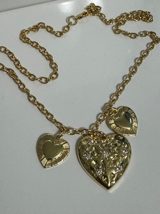 3 of heart charm necklace